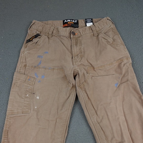 Ariat Rebar M4 Pants Mens 32x30 Brown Carpenter Canvas Workwear Paint Stains - Picture 2 of 9